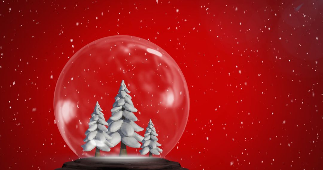 Christmas Snow Globe with Falling Snow on Red Background