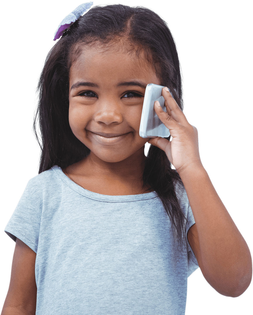 Cute Girl Smiling with Phone in Transparent Background