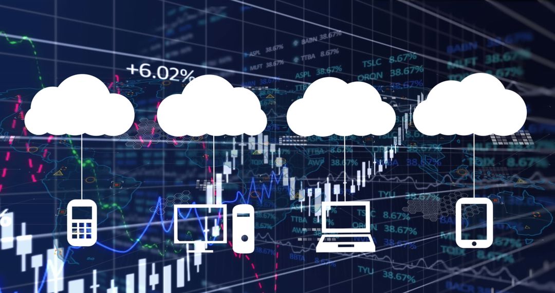 Cloud Computing Icons Over Data Processing Chart