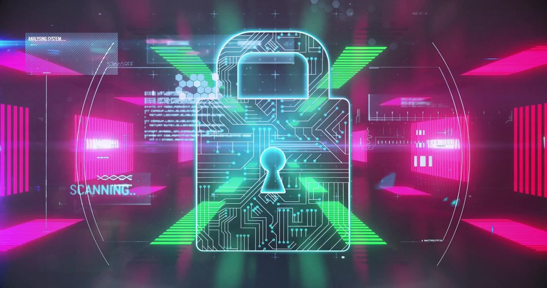 Neon Digital Lock Symbolizing Cybersecurity and Data Protection