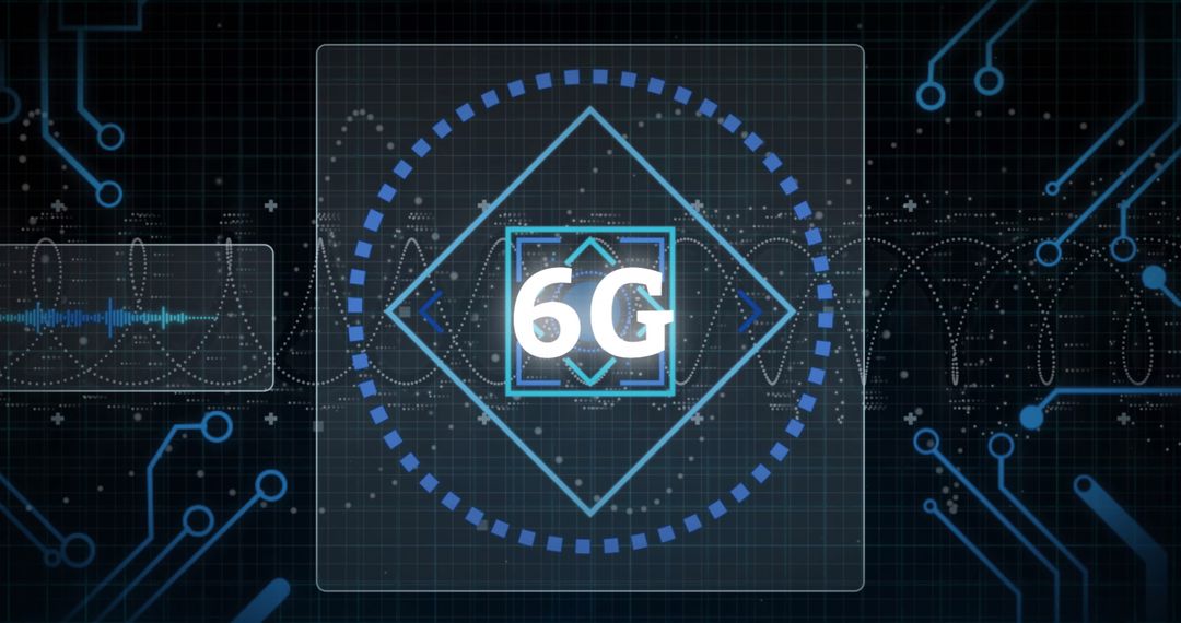 Futuristic 6G Technology with Circuit Patterns and Digital Waves