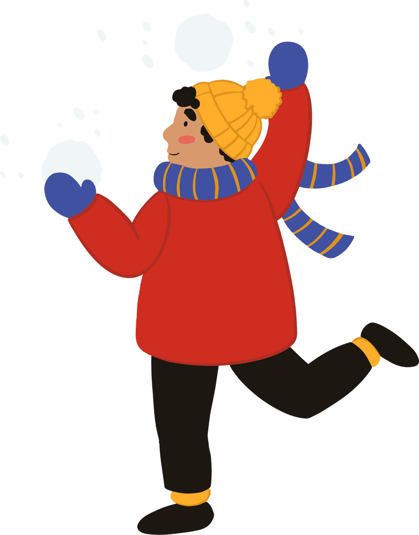 Child Enjoying Winter Snowball Toss with Transparent Background