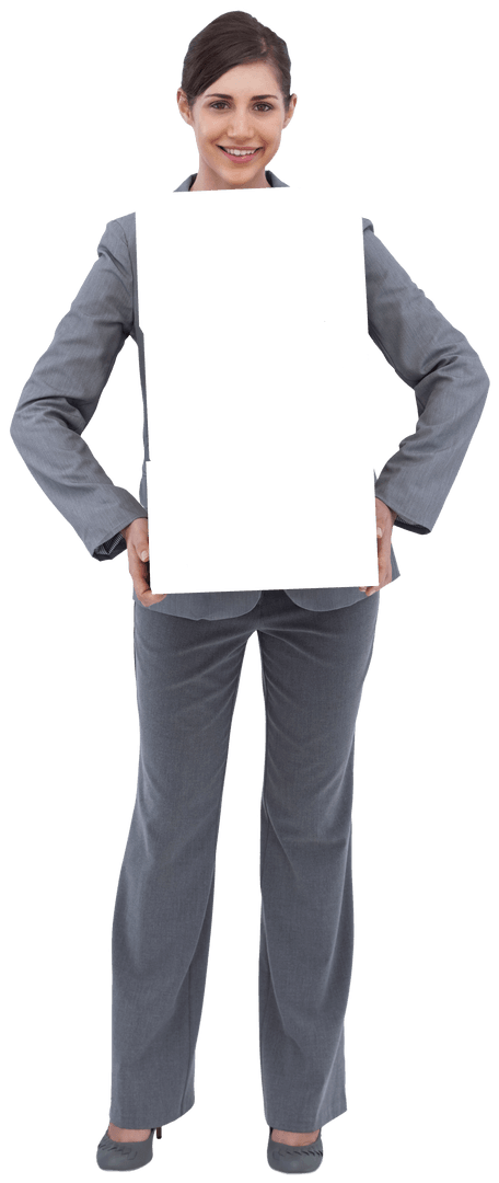 Businesswoman Holding Blank Signboard on Transparent Background