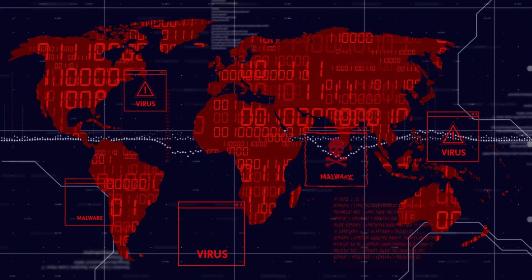 Global Cyber Threats Map with Virus and Malware Warnings