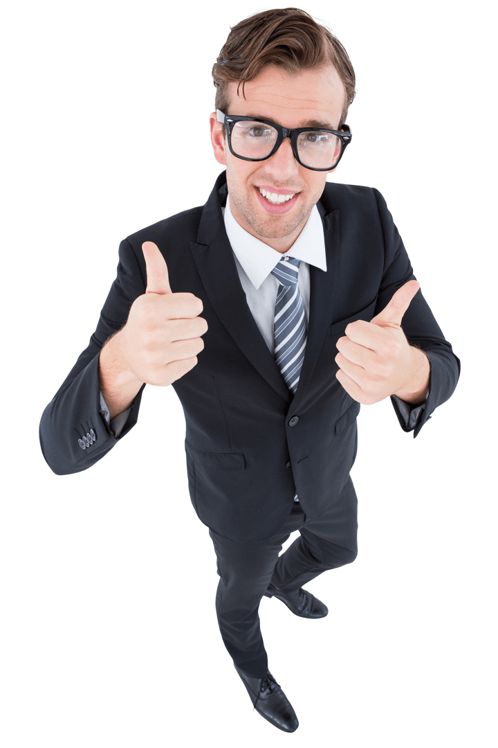 Businessman in Suit Smiling with Thumbs Up Transparent