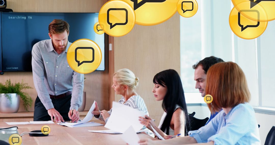 Diverse Business Team Collaborating on Social Media Analytics