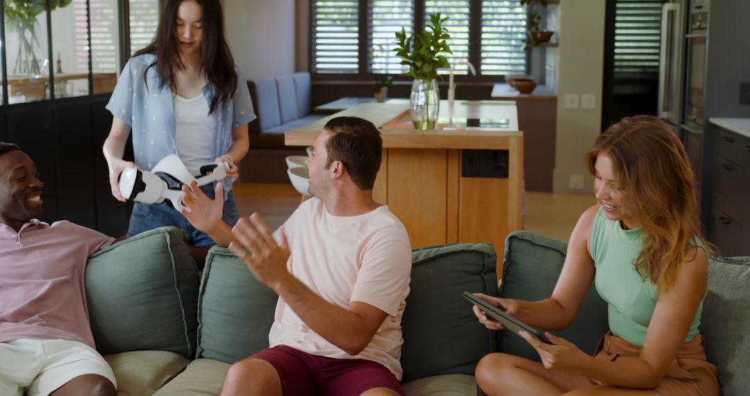 Group of Diverse Friends Socializing with Virtual Reality and Technology