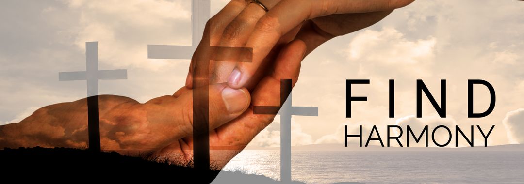 Spiritual Harmony Hands with Crosses at Sunset