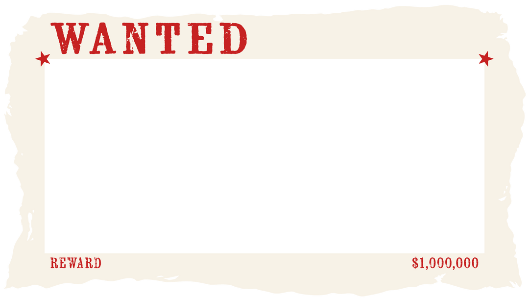 Vintage Wanted Poster Template with Reward and Transparent Background