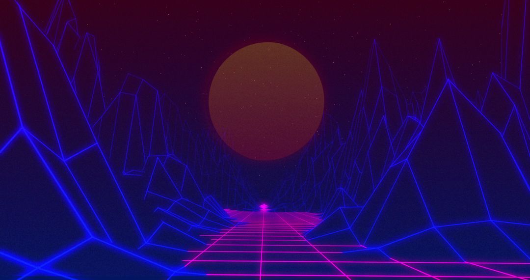 Retro Futuristic Cyber Grid Landscape with Sun
