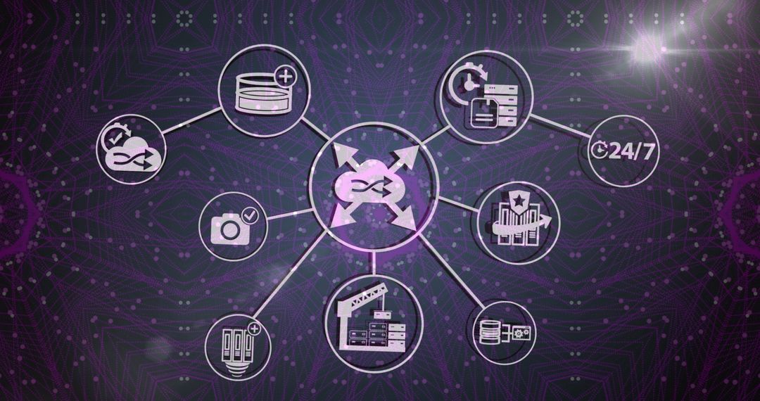 Abstract Technology Flowchart with Holographic Icons