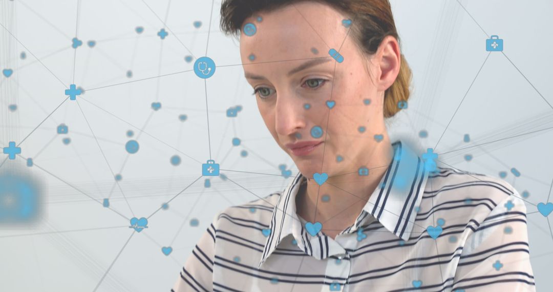 Woman Navigating Network Interface for Data Processing