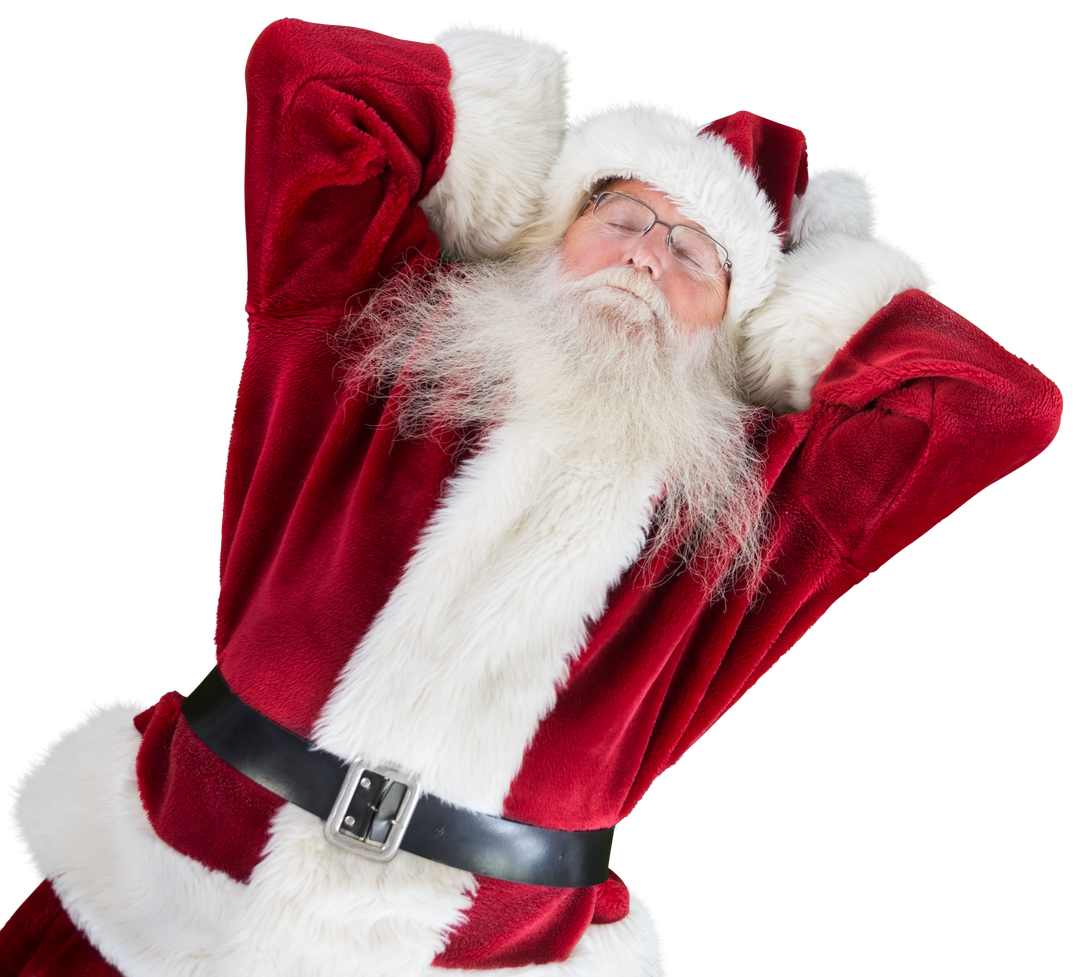 Relaxed Santa Claus with Hands Behind Head Isolated on Transparent Background - Download Free Stock Images Pikwizard.com