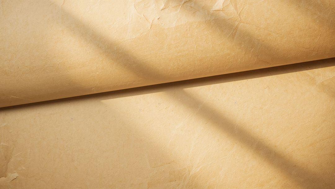 Aged Kraft Paper Showing Folded Edge, Torn Corner, Wrinkled Texture and Diagonal Shadows