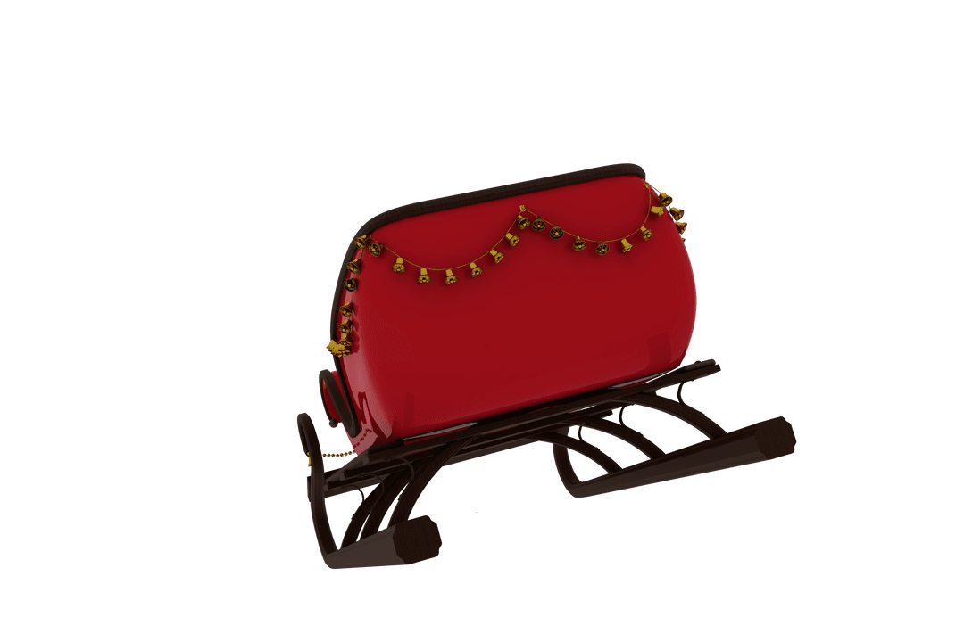 Red Santa Claus Sleigh with Bells on Transparent Background