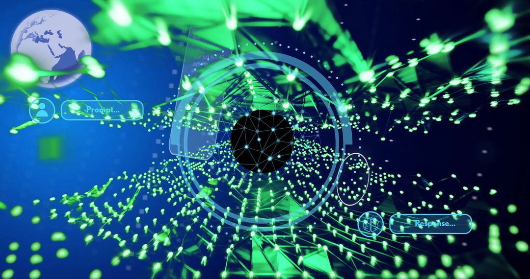 Futuristic Digital Network with Green and Blue Connections