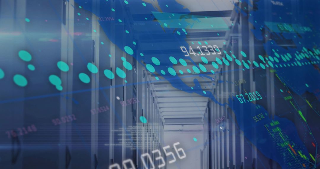 Blurred Numeric Overlays On Server Racks in Modern Data Center