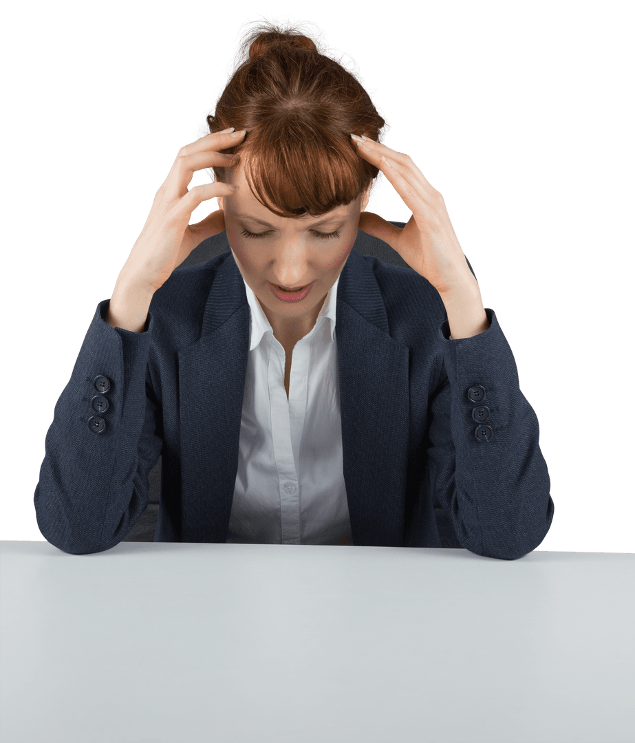 Tired Businesswoman Reflecting on Transparent Background