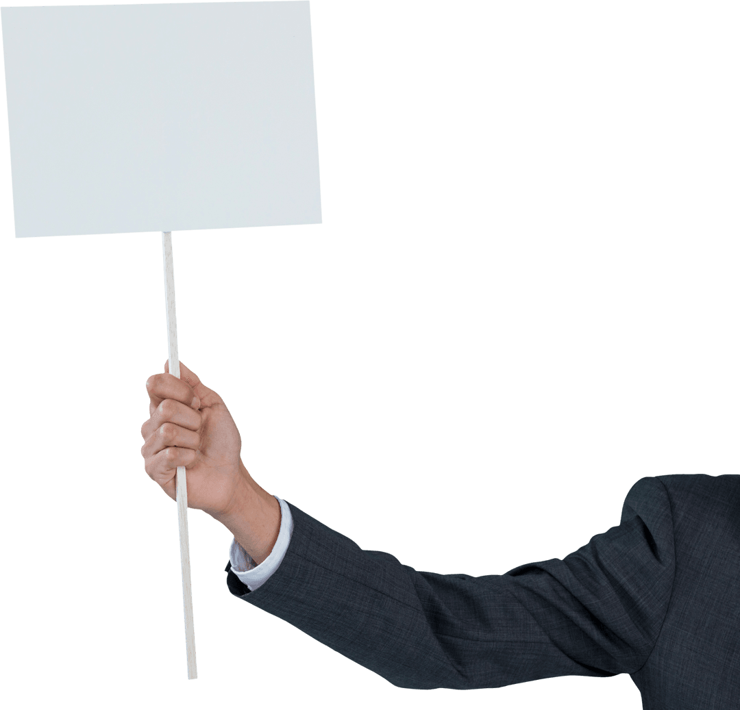 Transparent Hand in Suit Holding Blank Placard