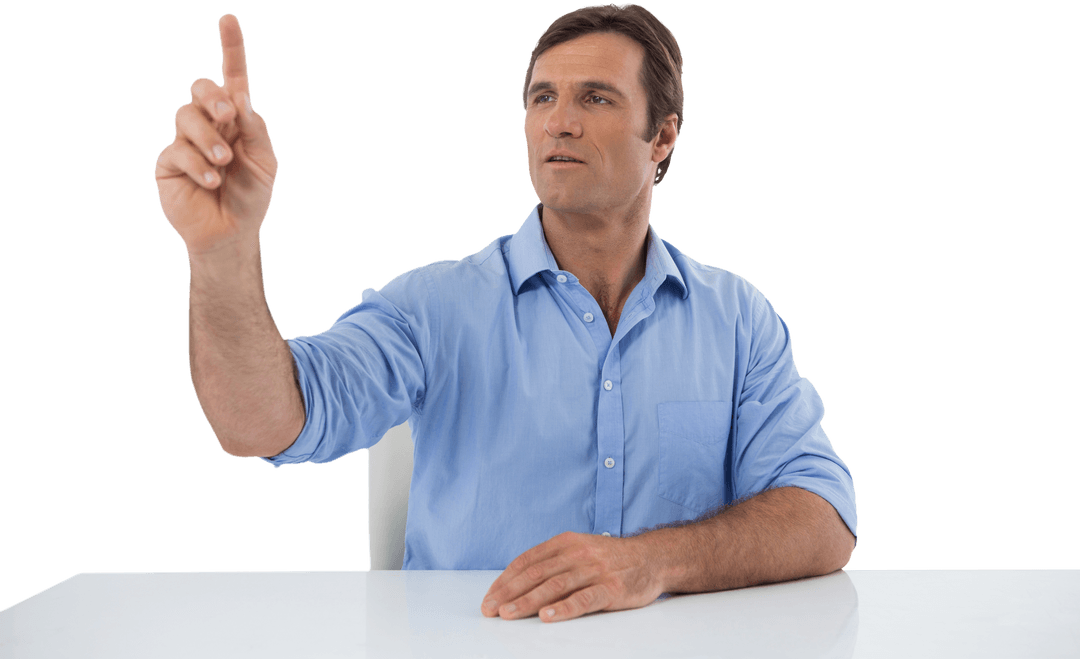 Male Executive Interacting with Transparent Virtual Interface