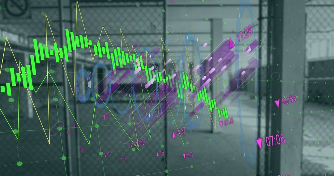 Digital Financial Graphs Overlay Empty Car Park