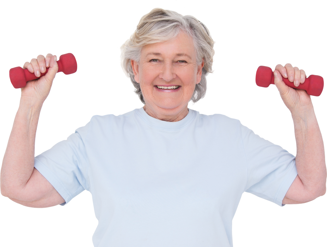 Smiling Senior Woman Lifting Dumbbells on Transparent Background - Download Free Stock Images Pikwizard.com