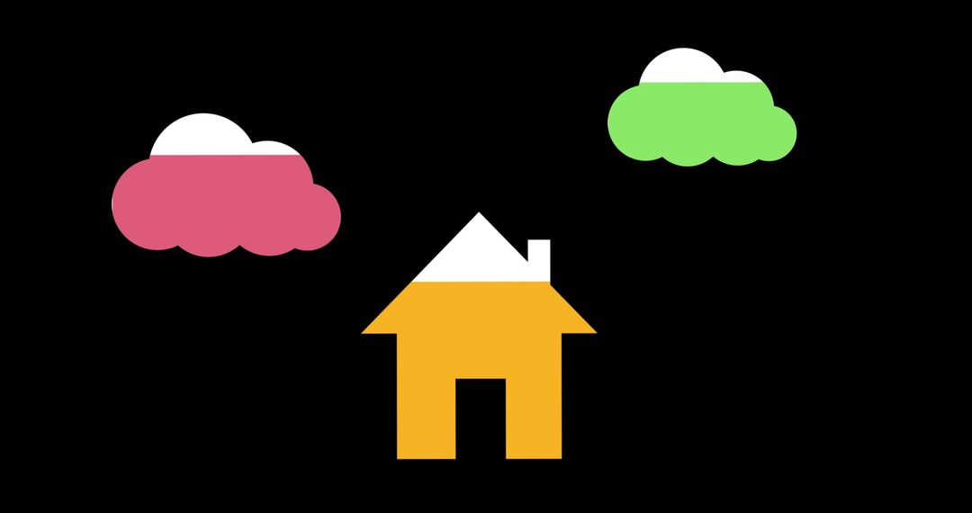 Vibrant Abstract House and Clouds Illustration on Black