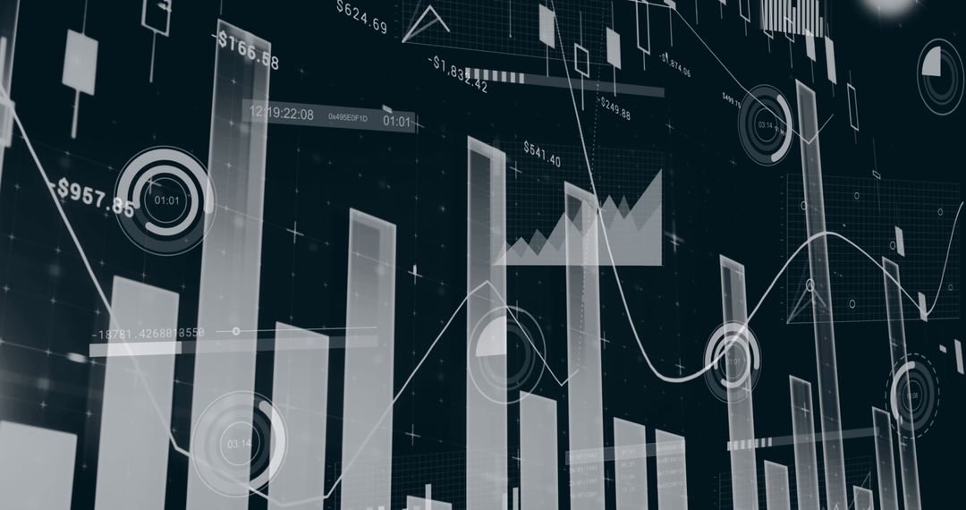 Abstract Digital Graph and Datasets on Black Background