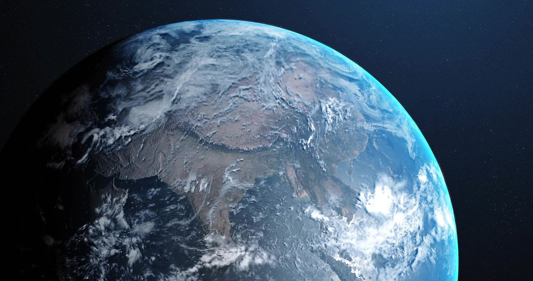 Planet Earth From Space With Rotating Atmospheric Clouds