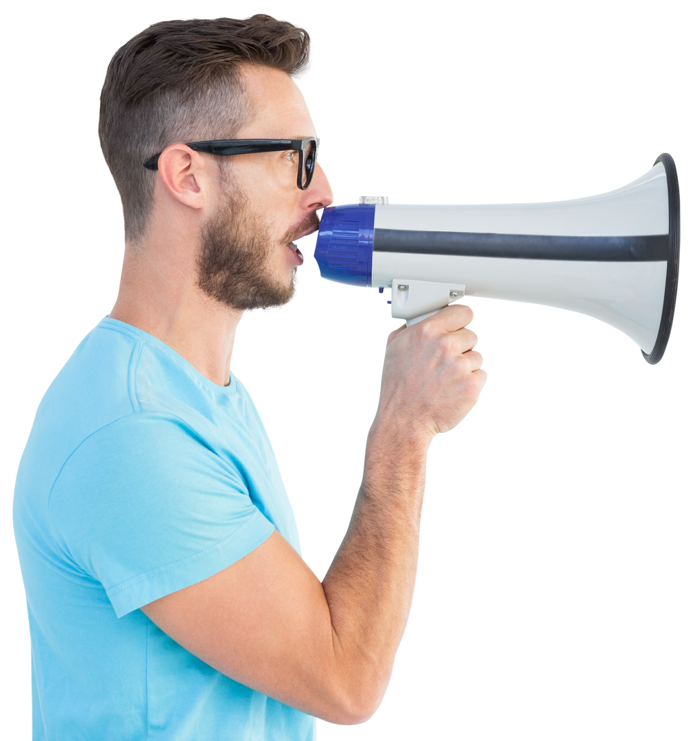 Hipster Man Talking Through Megaphone Transparent Background - Download Free Stock Images Pikwizard.com