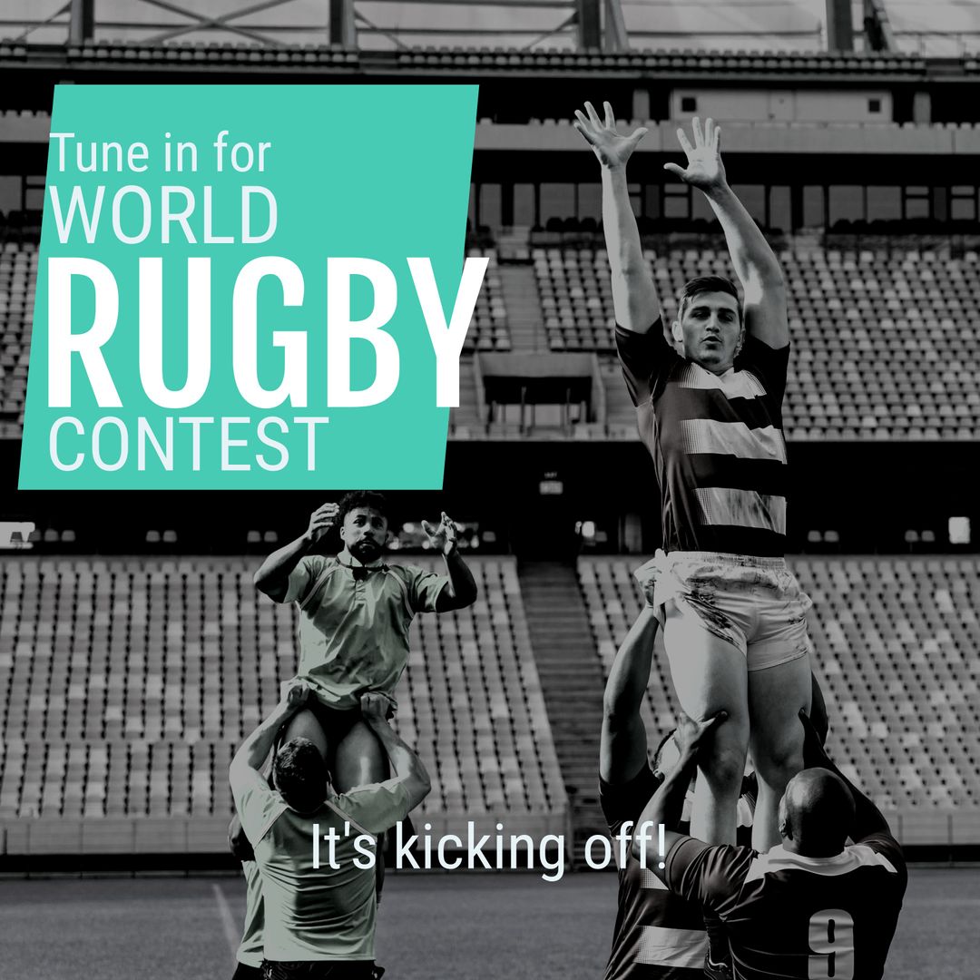World Rugby Contest Advertisement with Players in Dynamic Pose