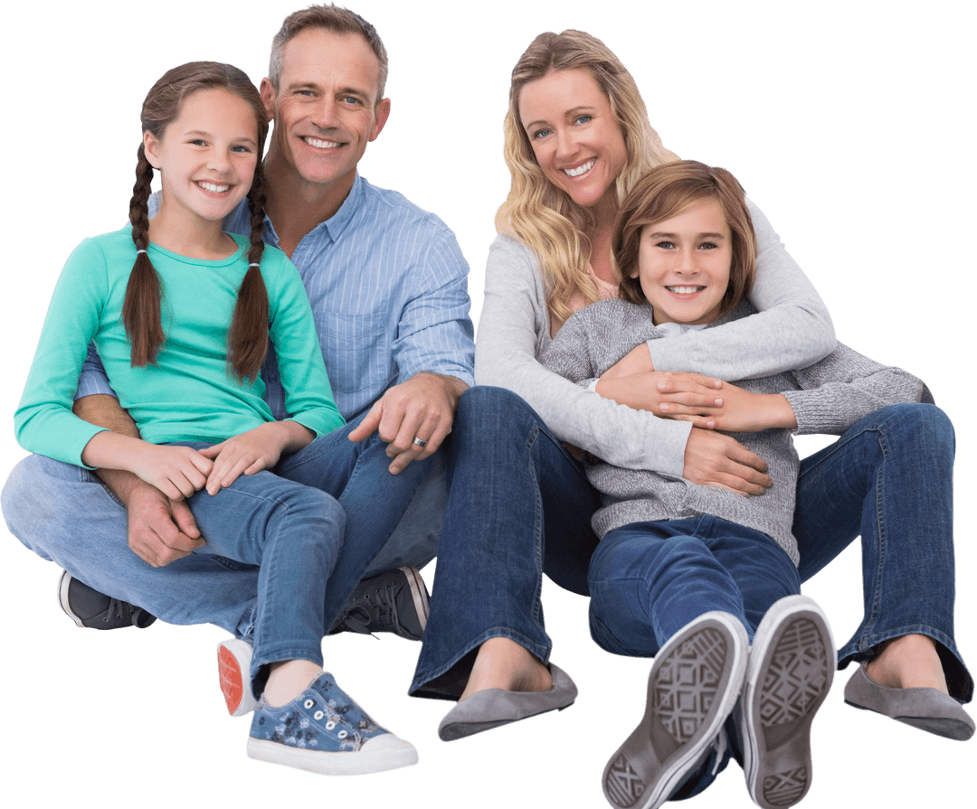 Transparent Portrait of Happy Family Sitting Together Smiling