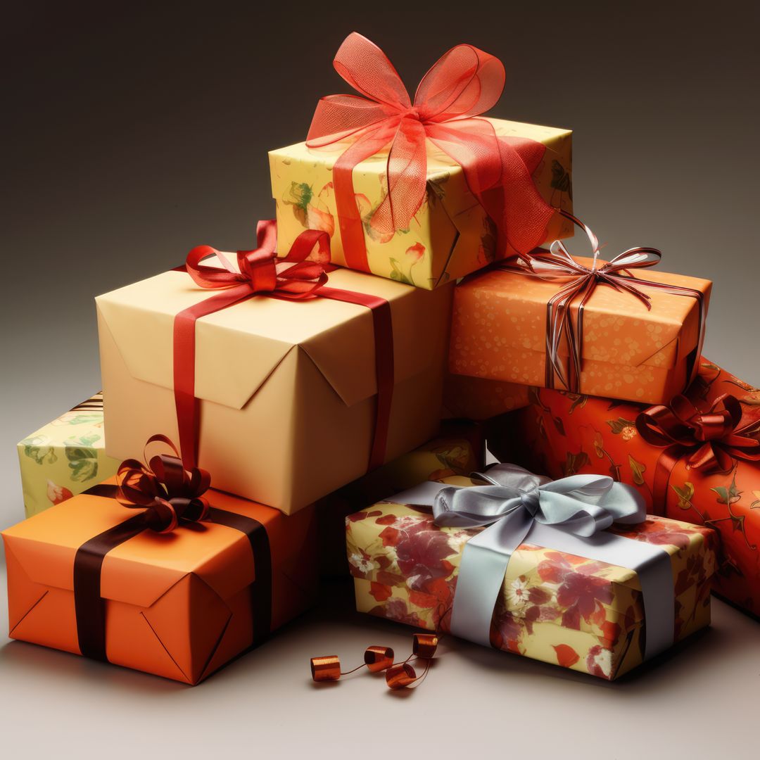 Close up of stack of gifts with ribbon, created using generative ai technology - Free Images, Stock Photos and Pictures on Pikwizard.com