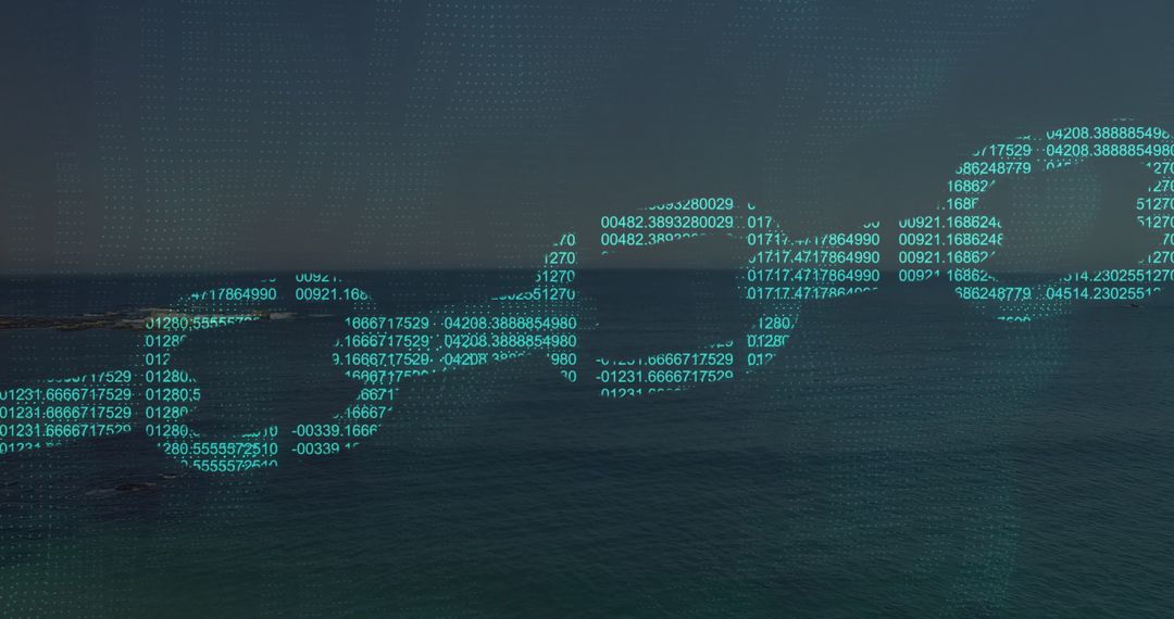 Futuristic Digital Chain over Ocean at Twilight