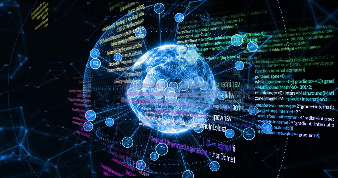 futuristic digital globe with data and programming codes - Free Images, Stock Photos and Pictures on Pikwizard.com