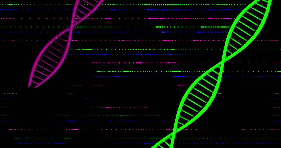 Colorful DNA Helix on Digital Technology Interface Background