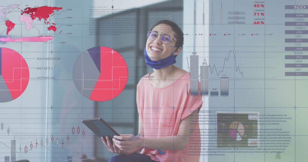 Businesswoman Engaging with Digital Analytics in Modern Office