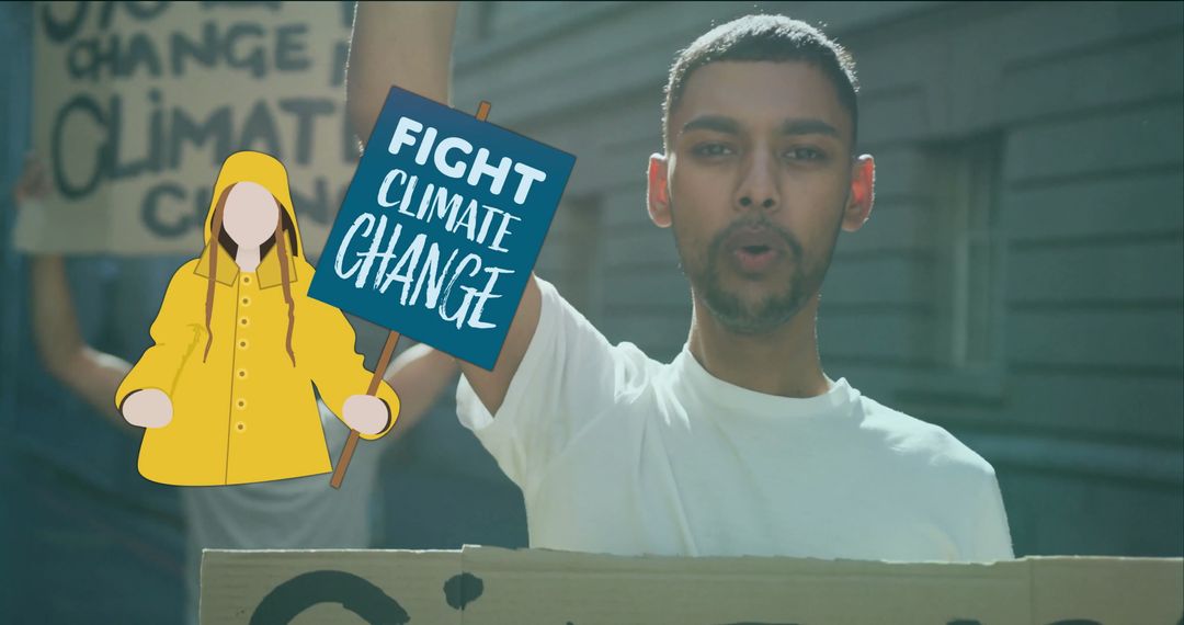 Man Holding Climate Change Protest Sign at Environmental Rally