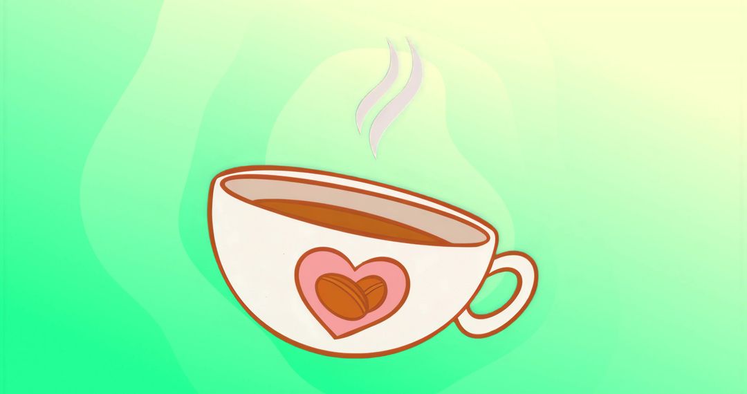 Steaming Cup with Heart Icon on Green Background