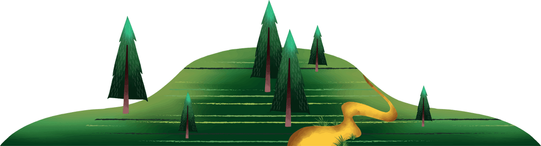 Minimalist Green Hill With Golden Serpent on Transparent Background