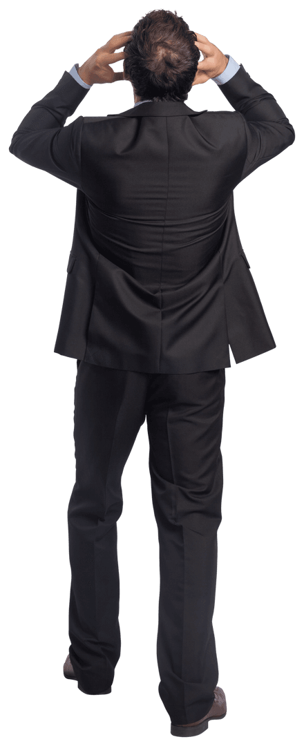 Stressed Businessman Holding Head in Desperation Transparent Background