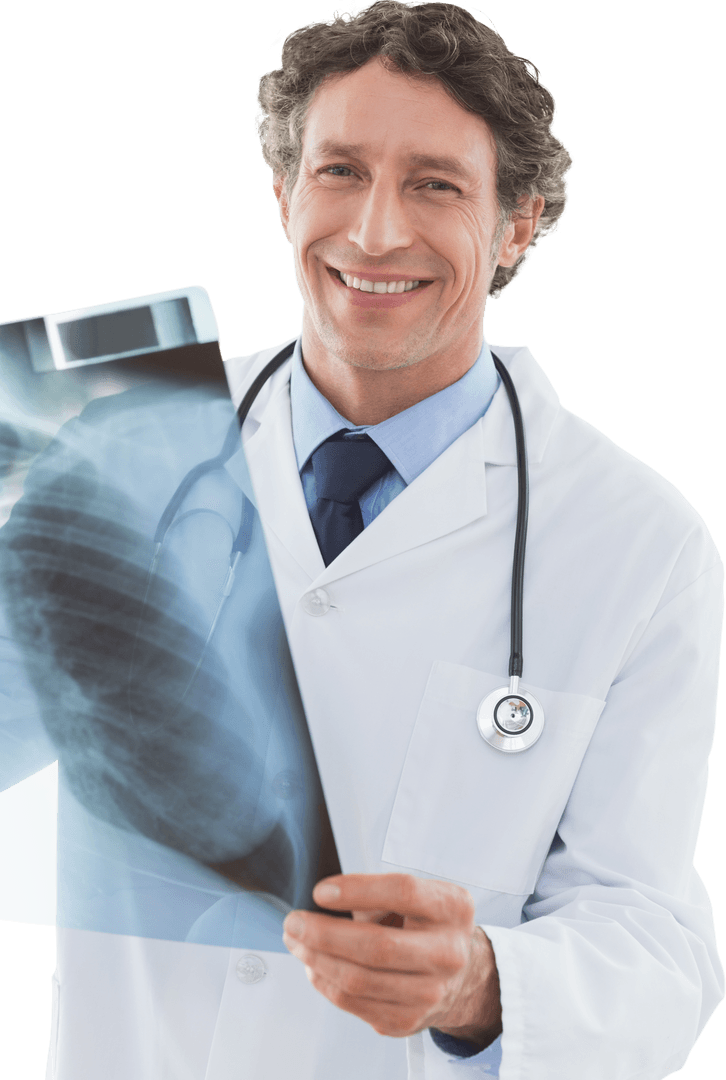 Smiling Doctor Holding X-ray, Transparent Background Medical Image