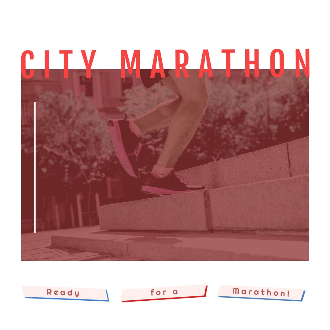 Caucasian Man Running on Stairs for City Marathon Preparation