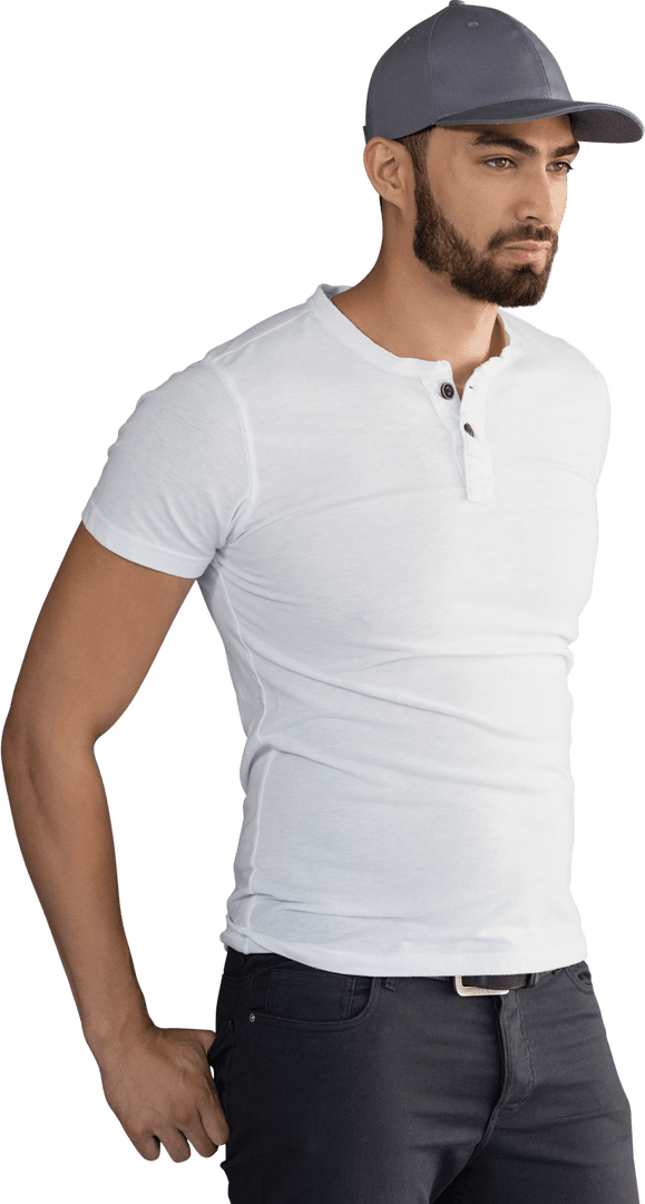 Man in Transparent Background Wearing Casual Clothing and Cap