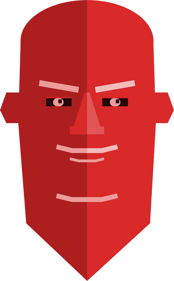 Geometric Red Face Illustration on Transparent Background