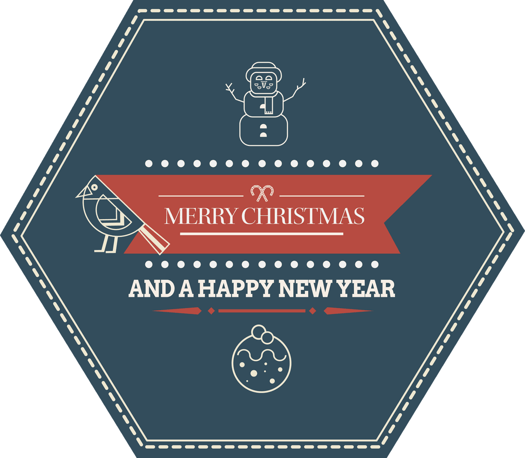 Transparent Christmas Badge Greeting with Bird and Snowman