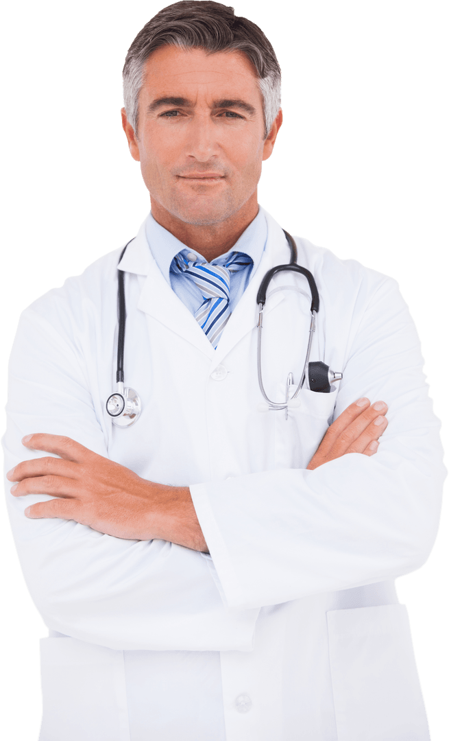 Transparent Confident Doctor Posing with Stethoscope
