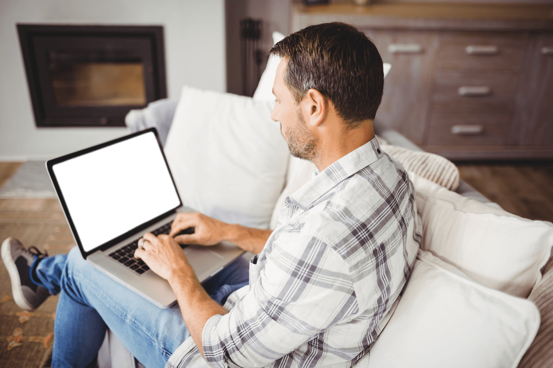 Transparent Screen Laptop for Design Mockups at Home Interior