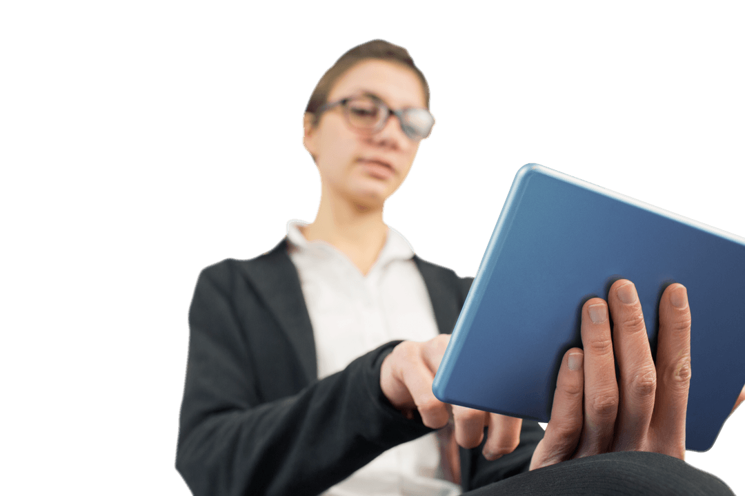Transparent Background of Businesswoman Using Tablet Device