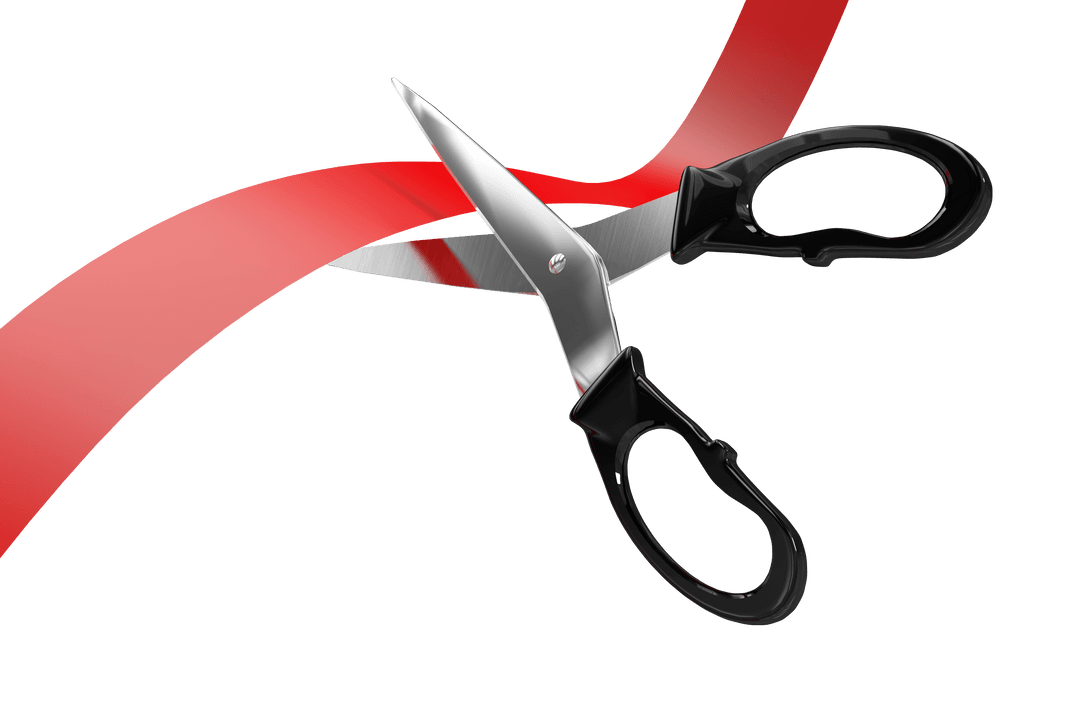 Transparent Scissors Cutting Red Ribbon for Ceremony Events